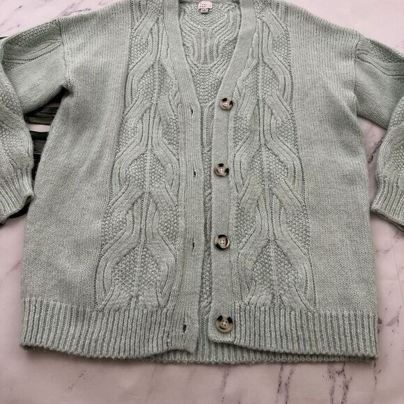 A New Day Target Womens Chunky Cardigan Sweater Size L Mint Green Cable Knit - Picture 5 of 12